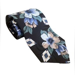 Mario Valentino Floral Tie in Blue and Black